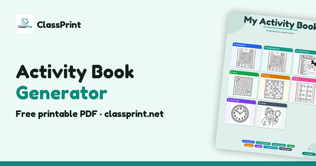 Free Printable Activity Book Maker | All 13 Tools in One Pack | ClassPrint