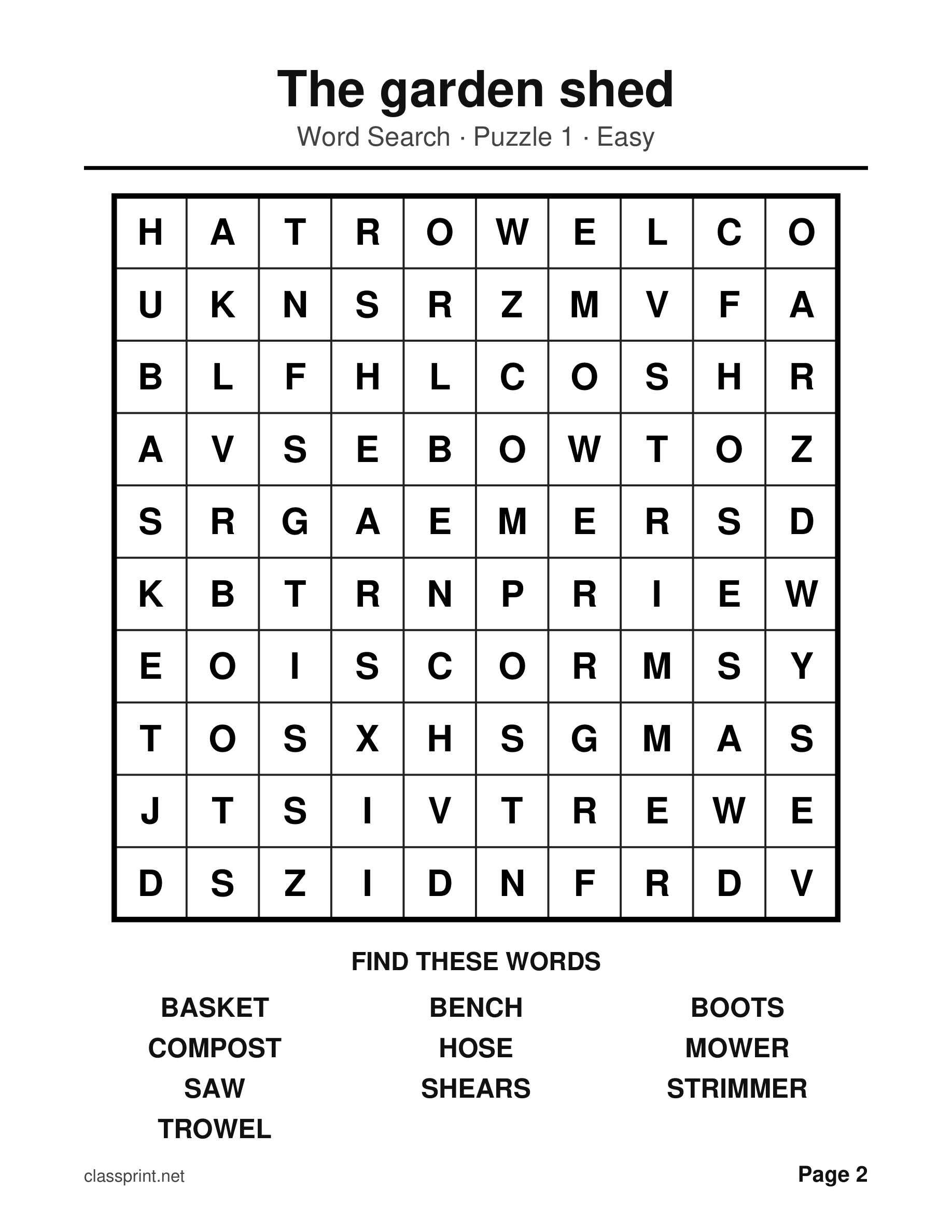 Free printable large print word search puzzle with big bold letters and thick grid lines, generated by ClassPrint
