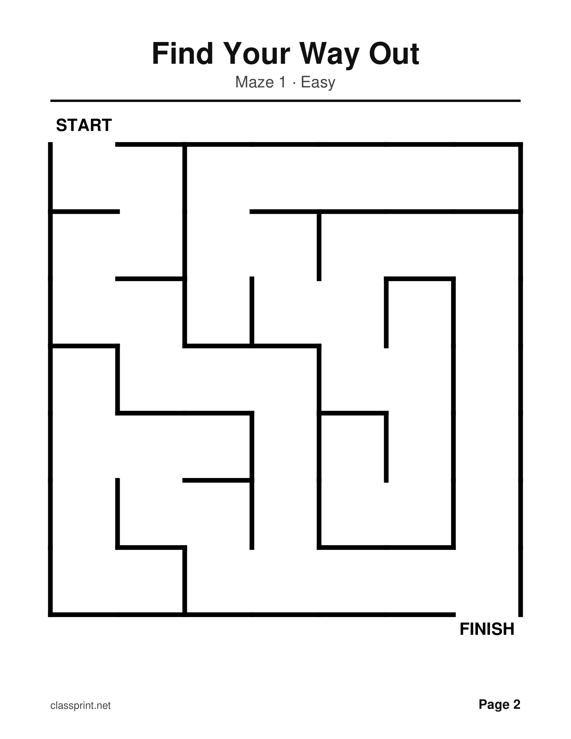 Free printable large print maze with thick dark walls and wide corridors