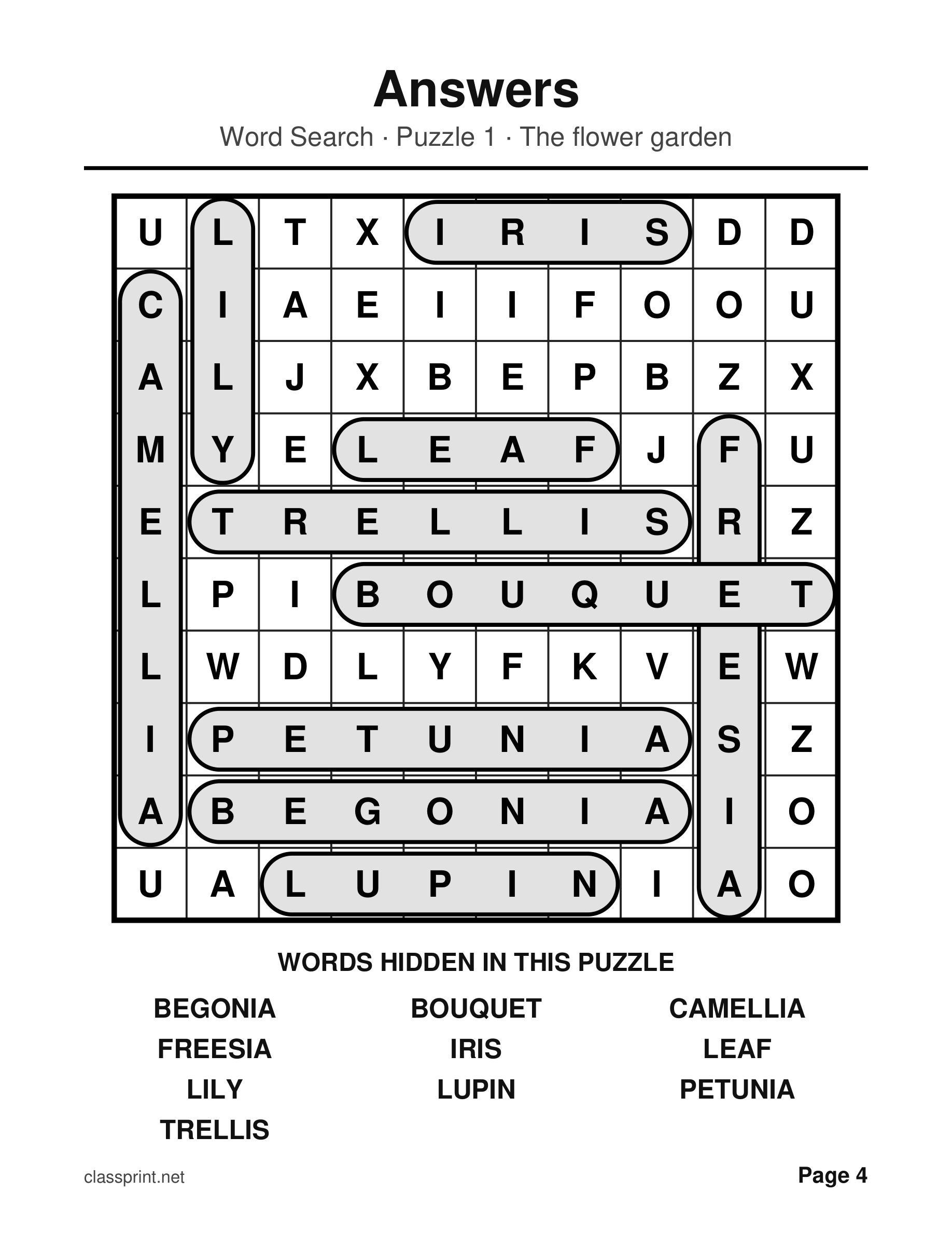 Large print word search answer key with every hidden word circled